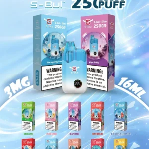 S-Bul Slim 25K Puffs retail poster with 10 flavors