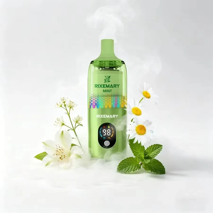 Rixemary Mint Mullein herbal diffuser with green body, digital display and botanical decorations